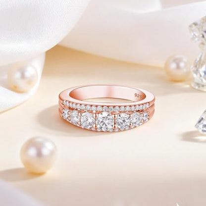 Newshe Jewellery Moissanite Wedding Bands for Women Eternity Ring 925 Sterling Silver Engagement Anniversary Stacking Size - color: Cubic Zirconia-18k Rose Gold Plated