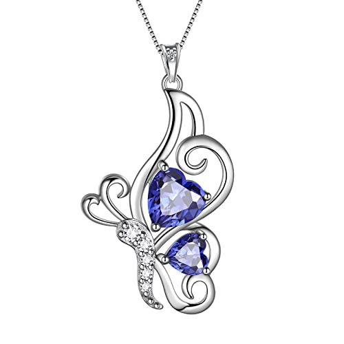 Butterfly Heart Necklace Birthstone Pendant Necklace Earrings Bracelet Women 925 Sterling Silver Animal Butterflies Birthstone Pendant Crystal Birthday Jewelry Wedding Gift - color: L.December-necklace