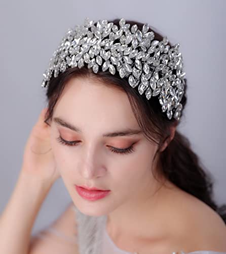 Bridal Crystal Headband for Wedding Party Large Silver Crystal Hair Band Headpiece Hair Accessories for Bride Hair Clips for Prom Party Gift (silver) - color: silver