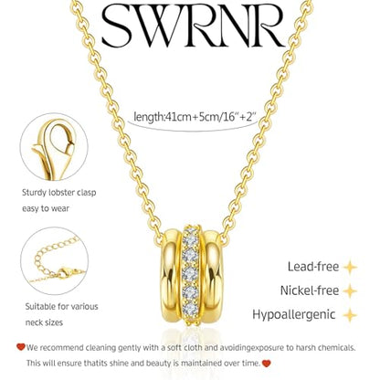 Gold Necklace for Women, Dainty 14K Gold Plated Pendant Necklaces for Women Trendy Simple Choker Chain Cubic Zirconia Circle/Interlocking/Sun/Pearl Necklace Fashion Jewelry Charm Gifts - color: CZ Three Circles