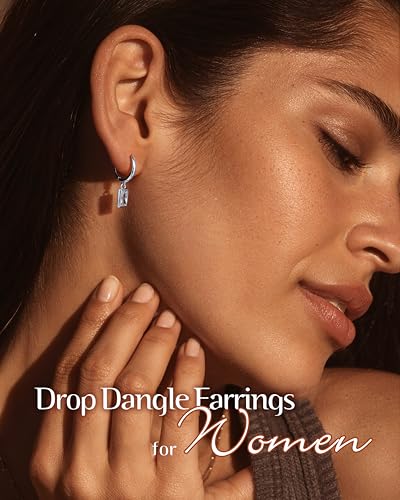 FIBO STEEL 14K Gold Plated Hoop Earrings with Charms for Women Huggie Hoops | Hypoallergenic 925 Sterling Silver Post Dangle Earrings Small Silver Gold Hoops Earring Cubic Zirconia Dangle Drop Jewelry - color: Baguette - Silver Plated