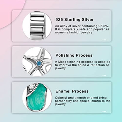 Family Love Mother Daughter Grandma Charm 925 Sterling Silver fits Bracelets Necklace Pendant Bead Charms Jewelry Gift for Women Family Friends - color: Coconut Tree & Starfish & Slippers Charm