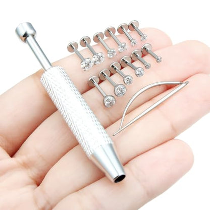 F136 Titanium 20/18/16g Flatback Earrings Nose Lip Rings Jewelry - color: White, size: 16g