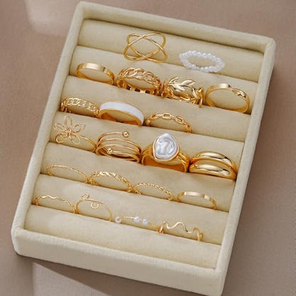 YEEZII 25 Pcs Gold Knuckle Rings Set for Women, Cute Stackable Finger Midi Rings, Dainty Gold Chunky Stacking Statement Womens ring pack - color: Gold-21 Pcs