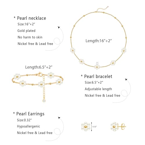 LULII Pearl Necklaces for Women 14K Gold Plated Dainty Layered Single Pearl Necklace Simple Daisy Pearls Choker Cute Gold Necklace Stack Jewelry Sets for Women Trendy Gifts - color: Gold-Daisy Pearl Jewelry Set