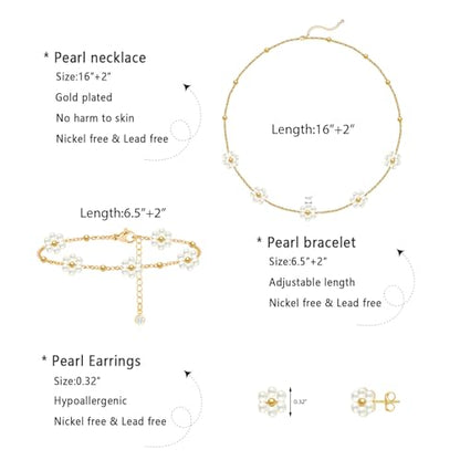 LULII Pearl Necklaces for Women 14K Gold Plated Dainty Layered Single Pearl Necklace Simple Daisy Pearls Choker Cute Gold Necklace Stack Jewelry Sets for Women Trendy Gifts - color: Gold-Daisy Pearl Jewelry Set