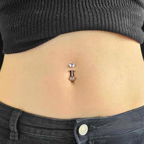 Belly Button Ring Set for Women, 14G 316L Steel Internally Threaded Navel Rings with Interchangeable Tops Opalite, CZ Star, Flower, Ball, 8-14MM Floating Cute Belly Piercing Jewelry Gold Silver - style: Silver - 14G（1.6mm）- 10/8mm