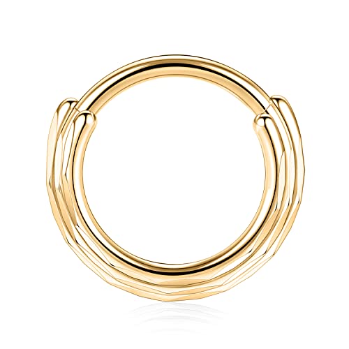 FUNLMO 18G 16G Septum Jewelry Triple Stacked Septum Nose Ring Surgical Steel Daith Conch Helix Cartilage Lobe Piercing Jewelry - color: Style 5: Gold-triple stack rhombus cuts design