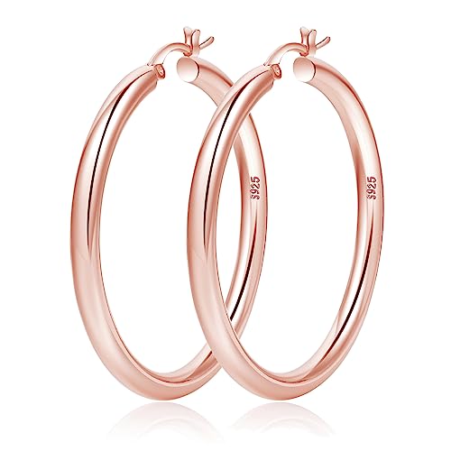 4mm Thick Gold Chunky Earrings Steling Silver Post Hoops Earrings For Women Hollow Tube Hoops Earrings Thick Gold Hoop Earrings Hypoallergenic Lightweight Gold Hoop Large Earrings 20/30/40/50/60MM - color: Rose gold,40mm