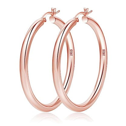 4mm Thick Gold Chunky Earrings Steling Silver Post Hoops Earrings For Women Hollow Tube Hoops Earrings Thick Gold Hoop Earrings Hypoallergenic Lightweight Gold Hoop Large Earrings 20/30/40/50/60MM - color: Rose gold,40mm