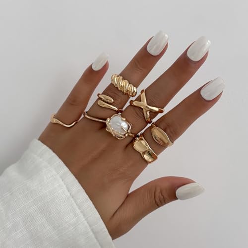 Chunky Gold Rings for Women Rhinestone Stackable Knuckle Ring Set Open Adjustable Statement Ring Set Dainty Crown Cross Midi Rings Fashion Jewelry Gift for Women - color: Gold2