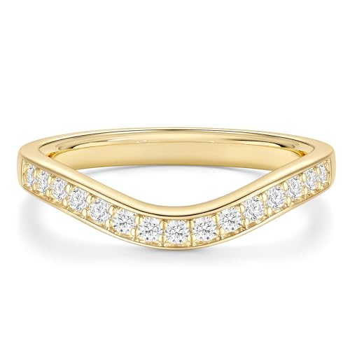 EAMTI 925 Sterling Silver Wedding Bands for Women Cubic Zirconia Wave Stackable CZ Curved Eternity Engagement Promise Gold Rings Size 4-10 - color: Brass-Gold