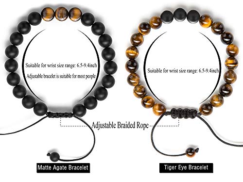 Men Women 8mm Tiger Eye Stone Beads Bracelet - color: 2 Pcs Set 1-21018