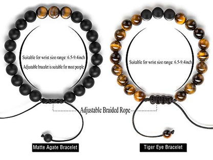 Men Women 8mm Tiger Eye Stone Beads Bracelet - color: 2 Pcs Set 1-21018