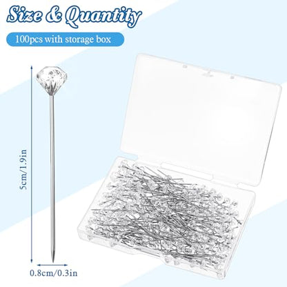 124 Pcs Rhinestone Brooch for Bouquet, Flower Brooch Rhinestone Diamond Brooches Crystal Corsage Boutonniere Stick Pins Embellishments for Crafting Wedding Decor Supplies(Silver)