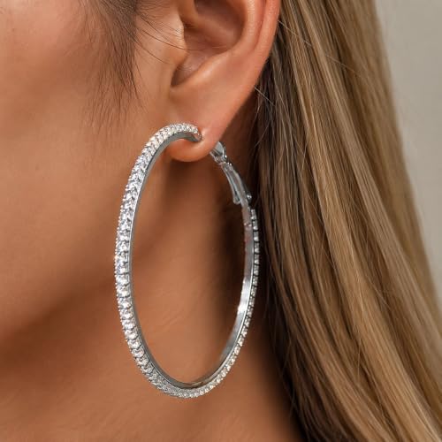 Big Chunky Gold Hoop Earrings for Women Beaded Large Statement Earrings Lightweight Fashion Jewelry Daily Wear Party Gift - color: F2:Silver 6.5cm
