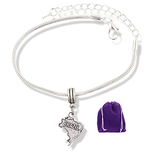 Dave The Bunny Brazil Map Pouch Brasil Country Snake Chain Charm Necklace