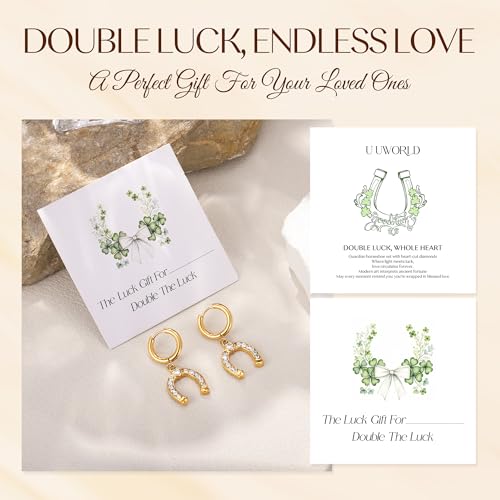 Gold Dangle Earrings for Women,Horseshoe Hoop Huggie Earrings with Heart Cubic Zirconia Hypoallergenic Lightweight Dangling Earrings Lucky Jewelry Gifts Perfect for Christmas,Birthday,Anniversary - style: Huggie