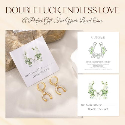 Gold Dangle Earrings for Women,Horseshoe Hoop Huggie Earrings with Heart Cubic Zirconia Hypoallergenic Lightweight Dangling Earrings Lucky Jewelry Gifts Perfect for Christmas,Birthday,Anniversary - style: Huggie