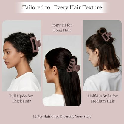 Small Medium Claw Clips for Women, 3 Styles Hair Clips for Thick and Thin Hair, Non-slip Strong Hold, 12 Pcs (Burgendy) - color: Burgendy