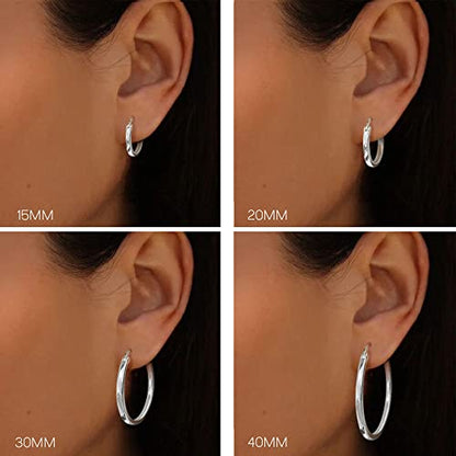 18K Gold Plated Hoop Earrings - 925 Sterling Silver Hoop Earrings Womens Hypoallergenic Hoops | Square Tube Hoop Earrings for Women 15mm/20mm/30mm/40mm - color: Silver 30mm