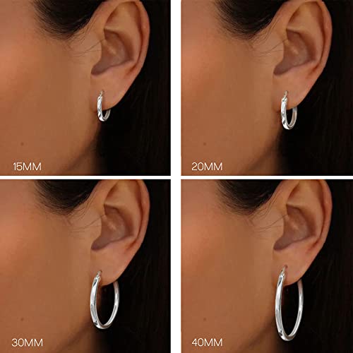 18K Gold Plated Hoop Earrings - 925 Sterling Silver Hoop Earrings Womens Hypoallergenic Hoops | Square Tube Hoop Earrings for Women 15mm/20mm/30mm/40mm - color: Silver 40mm