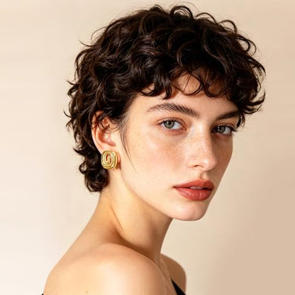 YUJIE Gold Spiral Square Clip On Earrings 18K Gold Plated Non Pierced Geometric Statement Earrings for Women Trendy Minimalist Jewelry