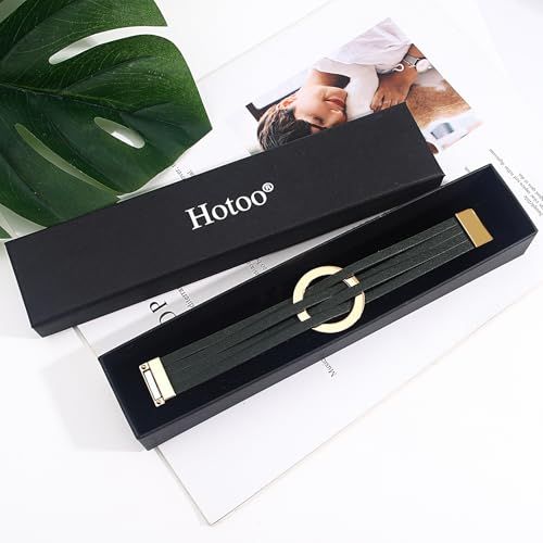 hotoo Circle Charm Bracelets for Women Handmade Leather Wrap Bracelets for Couples Friendship Bracelet Bohemian Cuff Bangle Boho Jewelry Gift - color: New Green