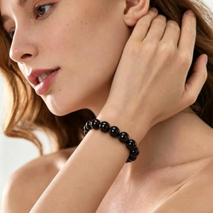 Carnelian Bracelet - Stone of Luck,Stretch Natural Stone Crystal Beads Jewelry Gifts for Women Men Unisex - color: Black Obsidian-Pleasure, size: 10mm