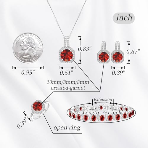 GZWHD Jewelry Set for Women CZ Earrings Necklace Ring Bracelet Set Prom Party Wedding Jewelry Gift for Mother Friend Wife - color: D-Garnet