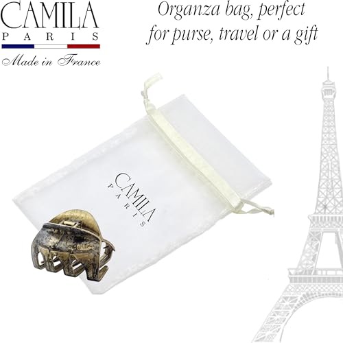 Camila Paris CP3630 French Octopus Hair Clip, 2.5" Small Claw Clips for Thick Hair, Girl Octopus Claw Clip for Women, Strong No-Slip Grip, Wide Jaw Clips for Women, Made in France - color: Black/Gold 2.5"