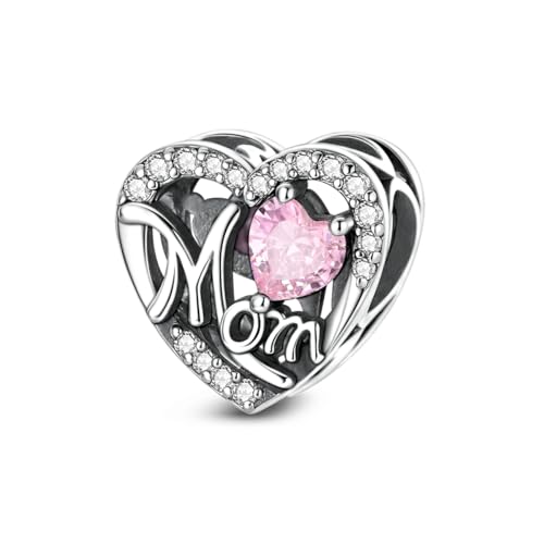 NARMO 925 Sterling Silver Charm Bead for Bracelets Silver Charms for Women - color: Love Mom