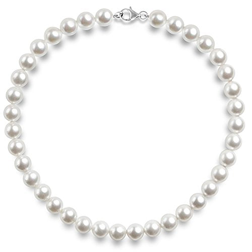 PAVOI 925 Sterling Silver Round Simulated Shell Pearl Necklace Strand | Pearl Choker Necklace | Jewelry for Women - size: 18 Inches, style: 8mm