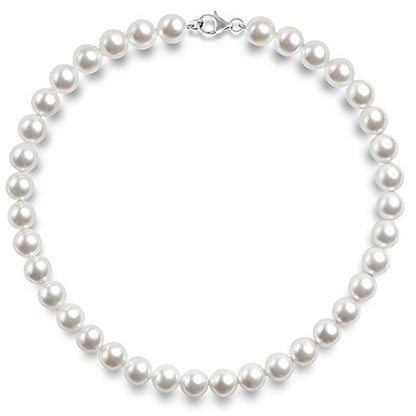 PAVOI 925 Sterling Silver Round Simulated Shell Pearl Necklace Strand | Pearl Choker Necklace | Jewelry for Women - size: 18 Inches, style: 8mm