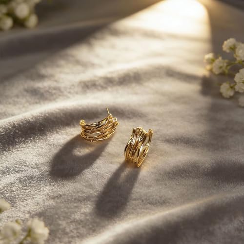 Earrings for Women, Saguine Chunky 14K Gold Plated Hoop Earrings Trendy | Chunky Earring, Big Large U-Shape Drop Twist Dangle Statement Stud Hoops Earrings, Jewelry for Women Gifts - style: C Chunky Earrings