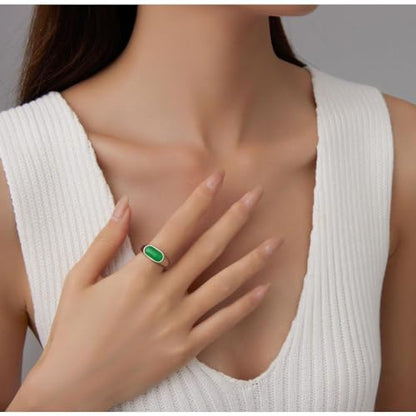MYNENEY Signet Mens Pinky Rings Statement Wedding for Women - color: Green stone