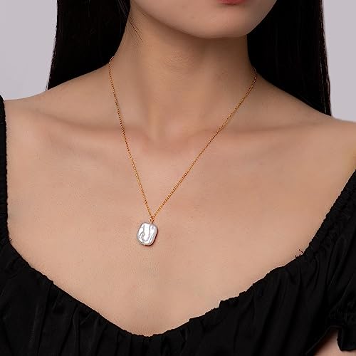925 Sterling Silver Dainty Freshwater Cultured Pearl Choker Necklace White Genuine Real Pearl Charm Necklaces Jewelry Gifts for Her - color: Baroque-Square-Gold