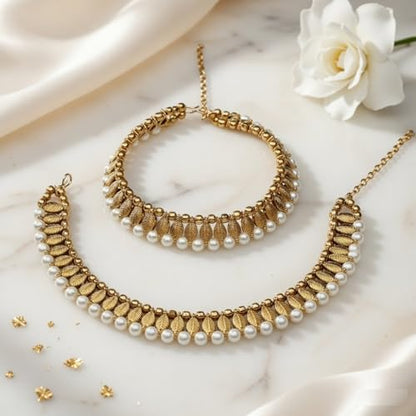 Efulgenz Indian Oxidized Anklets Faux Pearl Bridal Payal Ankle Bracelets