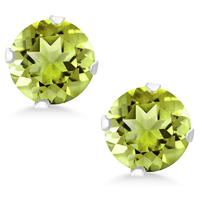 Gem Stone King 2.00 Cttw Green Peridot Stud Earrings For Women Men | 925 Sterling Silver | Gemstone Birthstone | Round 6MM