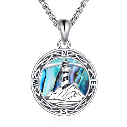 ONEFINITY Lighthouse Necklace for Women Sterling Silver Lighthouse Pendant Necklace Birthday Jewelry Gift for Women - color: Abalone shell Compass lighthouse