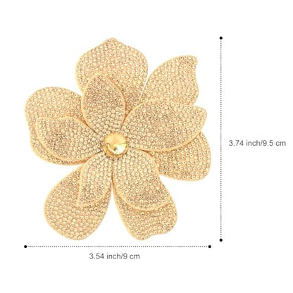 3.74 Inches Rhinestone Camellia Flower Brooch Pins & Hair Clips for Women Elegant Created Crystal Lapel Pin Brooches Wedding Party - color: Champagne
