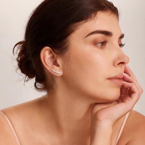 Ear Climber Earrings for Women, 14K Gold Plated/Silver Plated | Crawler Earrings Pierced with Cubic Zirconia, Hypoallergenic Cluster Stud Tragus Conch Daith Cartilage Jewelry Gift for Daily - color: Gold-4