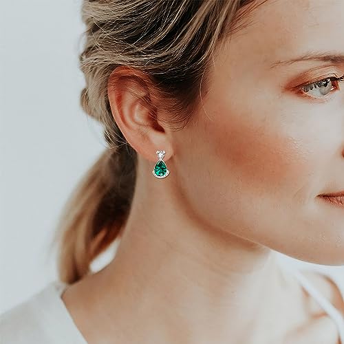 Birthstone Teardrop Crystal Stud Earrings for Women 925 Sterling Silver Solitaire Studs Halo Earrings for Birthday Gifts Teardrop Earrings for women - style: E May