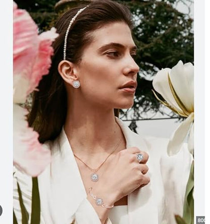 Women 4Pieces Cubic Zirconia Jewellery Set Rhinestone Necklace Earrings Bracelet Ring - color: Rose Gold