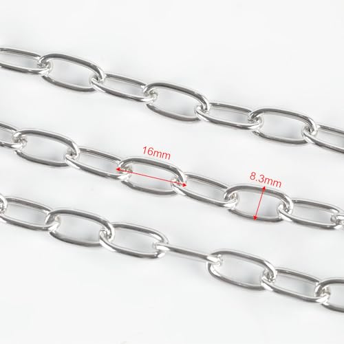5 Meters Paperclip Chain for Jewelry Making Lightweight Aluminum Necklace Bracelet Chains for Women and Men Oval Link with Jewelry Findings - color: 8×16mm-Silver