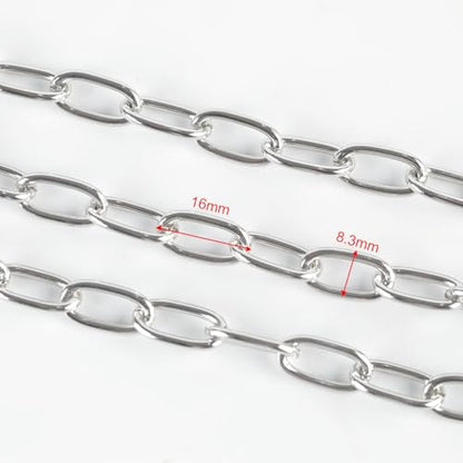 5 Meters Paperclip Chain for Jewelry Making Lightweight Aluminum Necklace Bracelet Chains for Women and Men Oval Link with Jewelry Findings - color: 8×16mm-Silver