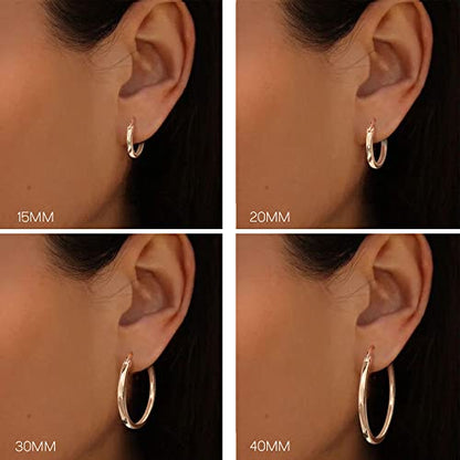 18K Gold Plated Hoop Earrings - 925 Sterling Silver Hoop Earrings Womens Hypoallergenic Hoops | Square Tube Hoop Earrings for Women 15mm/20mm/30mm/40mm - color: Rose Gold 30mm
