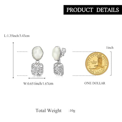 Gorgeous Shiny Rhinestones Square Irregular Stone Dangle Earrings for Women Bride Bridesmaid Party Prom Jewelry Accessories - style: Silver-Tone Clip