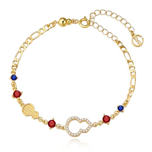 Cicy Bell Evil Eye Bracelets 18k Gold Plated Adjustable | Turquoise，Zirconia Link, Trendy Jewelry Gift for Women, 15.9" with 1.9'' Extender - color: C-Gold