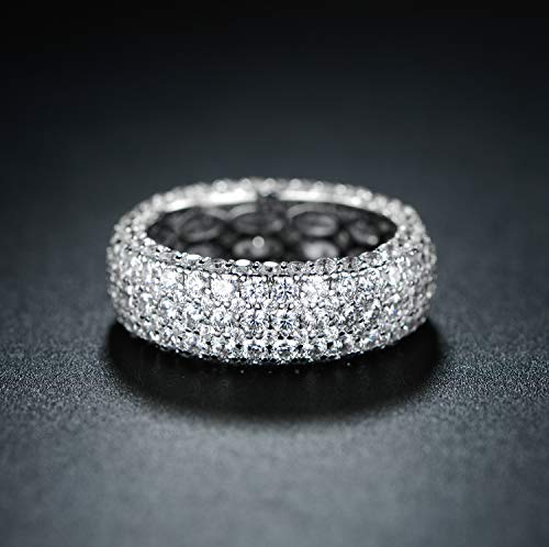 Barzel Women's Wide Eternity Ring Wedding Band - 18k White or Rose Gold Plated Wide Band Cubic Zirconia Eternity Ring - color: Silver